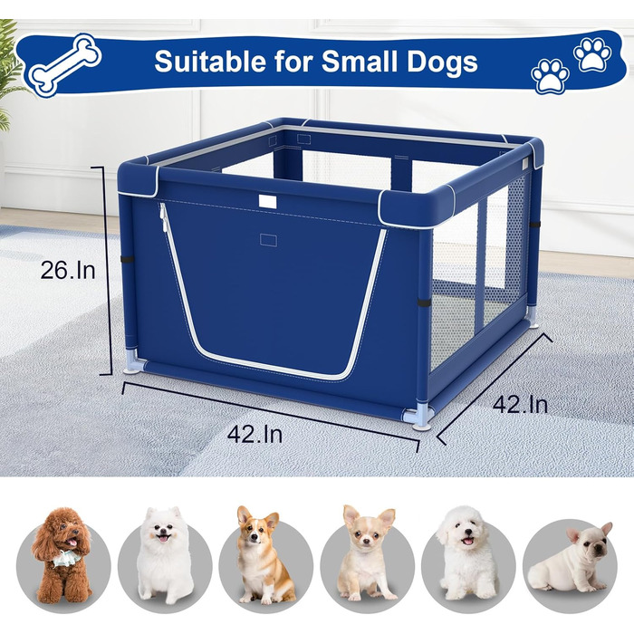 Клітка для цуценят XVISHX з підстилкою DogPads, 106,7 x 107,7 x 66 см, для собак та цуценят, для дому та вулиці, стабільна та безпечна, синього кольору