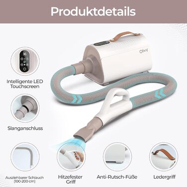 Фен для собак Olvy Hundefön: професійний сушар для догляду за шерстю з регулюванням швидкості та 4 насадками