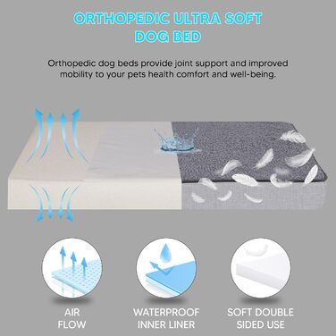 Ортопедичне ліжко для собак середнього розміру, вологостійке, з ультрам'якою піною, знімний, пральний чохол та неслизьке дно, білий та сірий колір, розмір Medium (31.4'L x 23.6'W x 3.1'H)