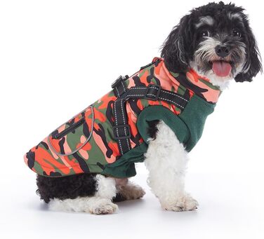 Водонепроникна куртка для собак з шлейкою та жилетом, вітрозахисна, з відбиваючими елементами, для цуценят, маленьких та середніх собак (Помаранчевий, L)