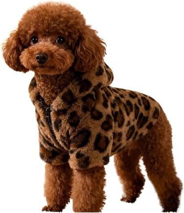 Теплий зимовий халат для собак та котів з капюшоном у леопардовому принті, метод Bucket Teddy, для маленьких та середніх порід (Рожевий, M)