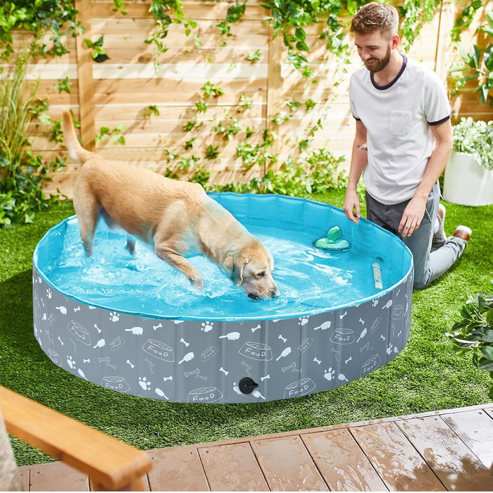 Складаний басейн для собак COMSLE, 120x30 см, сірий, екологічний PVC, для великих і малих порід