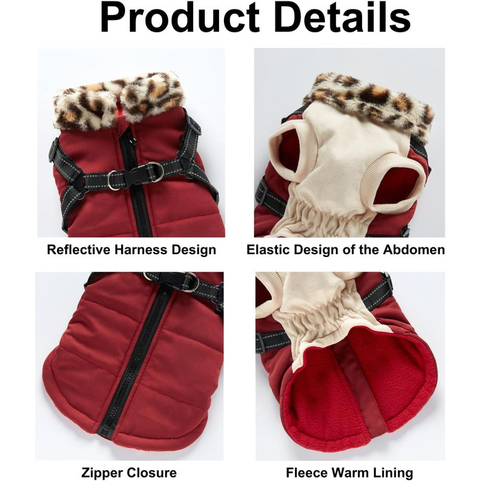 Зимовий теплий одяг для собак YRRYGMN: куртка з відбиваючими елементами, комір з хутром, для холодної погоди, розмір L (45-49 см обхват грудей)