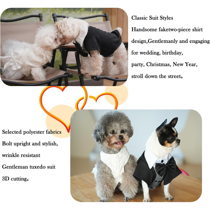 ЕлегантнийSmoking для собак: формальний костюм з краваткою для собак, весільний набір, костюм для цуценят, маленьких та середніх собак, котів. Розмір 3XL