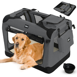 Складна переноска Leopet для собак і котів XXXL 102x69x69 см, текстиль, з мискою, для дому та авто, антрацит