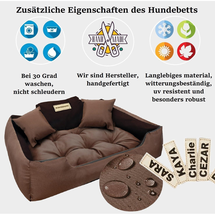Крісло-ліжко для собак великих порід King Dog: миється, водонепроникне, з можливістю персоналізації (колір: коричневий, розмір M 75x65 см)