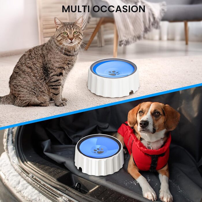 Напійник для собак без розливання, 2 л, великий об'єм, диспенсер, неслизький, без бризок, повільний напійник, без крапель, підходить для собак та котів, блакитний