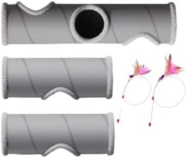 Туннель для котів Odoland з льону, складаний, з м'ячиком. Іграшка для котів, цуценят та дрібних тварин. Сірий колір