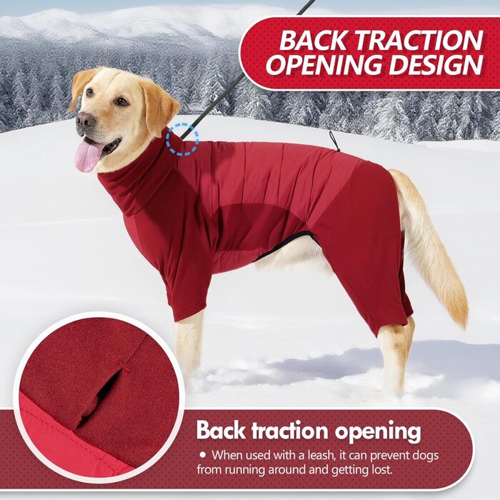 Зимовий теплий одяг для собак: теплий комбінезон-піжама з отвором для повідка (XL, червоний)