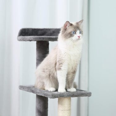 Дряпка для котів PawHut, 5-рівнева, з ігровими елементами та сходами, бежево-сіра, 48,5x48,5x100 см
