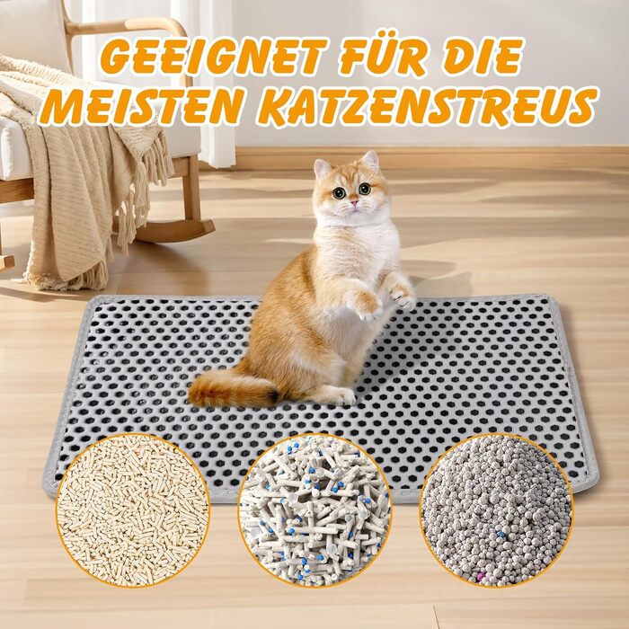 Килимок для котячого туалету Ondware, 117.8 x 66 см, двошаровий, водонепроникний (сірий)