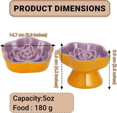 Антишвидкісний миска для собак, миска для котів та маленьких собак, керамічна миска (Морінгенблюте) (Зонне Гліциніє)