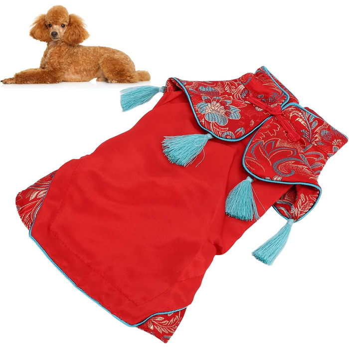 Костюм для собак і котів у стилі чеонгсам: елегантний набір Tang з атласу, м'яка бавовна, для святкування (XS)