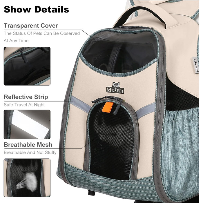 Рюкзак для тварин PETCUTE: переноска для собак та котів, дихаюча, з внутрішньою безпечною лінією та знімною підстилкою, до 8 кг (Абрикосовий)