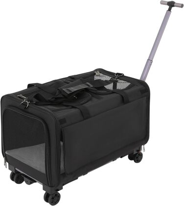 Транспортна переноска для котів та собак Apriltop з двома відділеннями та колесами, 60x40x45 см, чорна