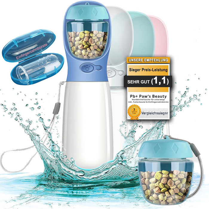 Набір з 2 шт. для собак: велика складана пляшка для води 550 мл + щітка для зубів | Без витоку | Преміум якість