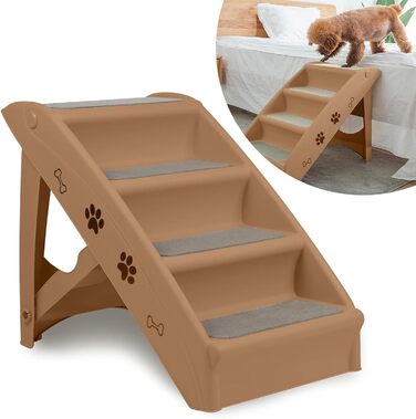 Сходинка для собак та котів Aufun: 4 сходинки, портативна, з антиковзним покриттям, 50 см, вантажопідйомність 75 кг, для ліжка/дивану (колір: коричневий)