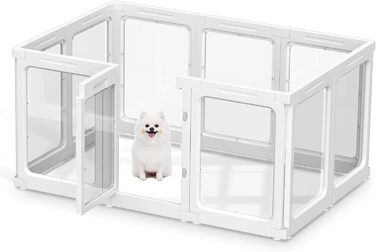 Акриловий вольєр для цуценят, 60 см, прозорий захист для собак, портативний вольєр для цуценят та собак середніх розмірів, для використання в приміщенні та на вулиці, 10 панелей, білий