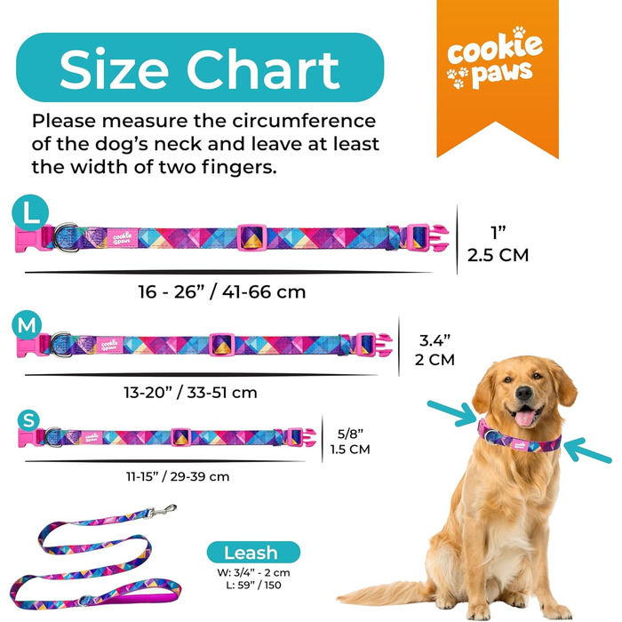 Cookie Paws м'який неопреновий нашийник для малих собак, зручний, регульований, із швидкою застібкою, довговічний, дихаючий, легкий у догляді, стильний, рожево-фіолетовий