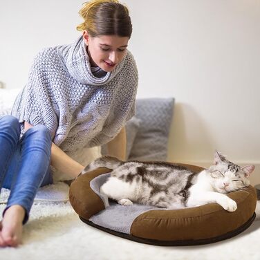 Ортопедичне ліжко для собак PETCUTE великих порід, зручне собаче ліжко з антиковзною основою та знімним, пральним чохлом, затишне ліжко для домашніх тварин, ліжко-диванчик для собак, кошик для собак середніх порід, колір кавовий (M)