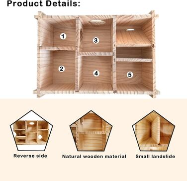 Будинок-лабіринт для хом'яків та морських свинок MUYG, дерев'яний, з декількома кімнатами та тунелями, іграшка-дослідник, аксесуар для дрібних гризунів