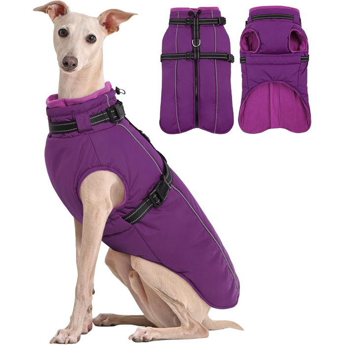 Водонепроникний теплий зимовий пуховик для собак середніх порід Kuoser з нашийником - теплий флісовий пуховик-пуловер для собак M (3XL, 108x68 см), фіолетовий
