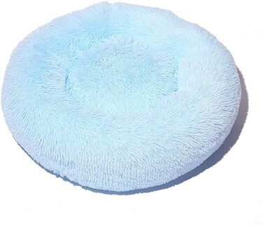 Кругле ліжко для собак FANSU з м'якого плюшу, ковзаюча база, ліжко для котів у формі пончика, розмір та колір обираються (70 см, світло-блакитний)