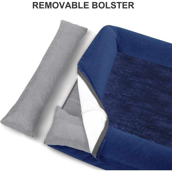 Ортопедичне ліжко для собак XL, великих порід, знімний валик для шиї, водонепроникне, рожеве, 114x89x19 см