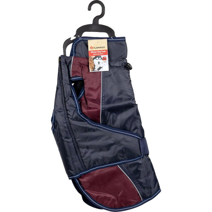 Зимовий теплий нашийник для собак Flamingo Eiberg – какі та темно-синій – 40 см – поліестер, дихаючий, водовідштовхуючий, з PU-покриттям, з животом-ременем, з отвором для повіки, світловідбиваючий