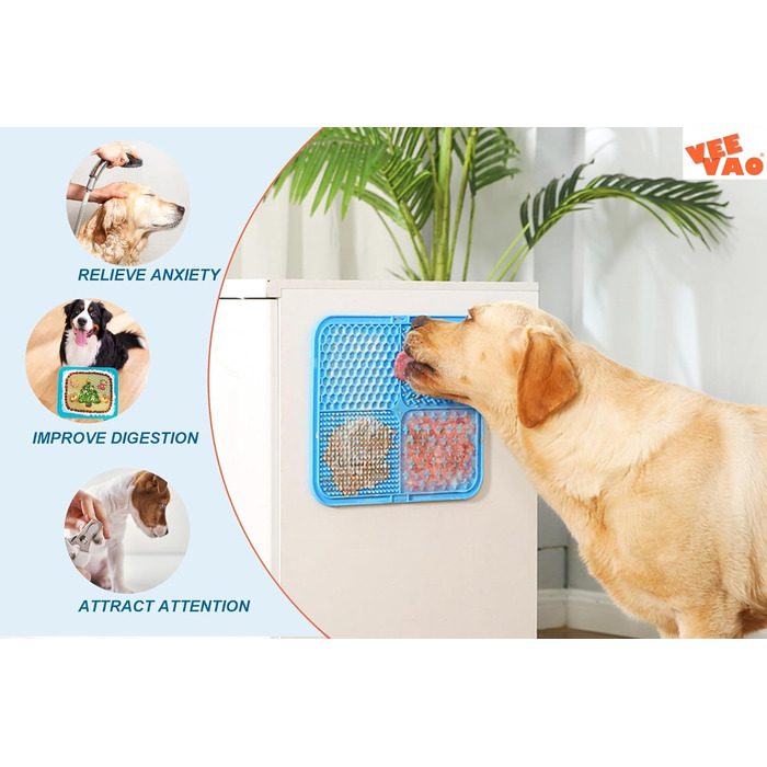 Килимок для собак великих порід VEEVAO XL, 30,5 x 25,4 см, силікон харчового класу, з присосками, для заспокоєння, блакитний