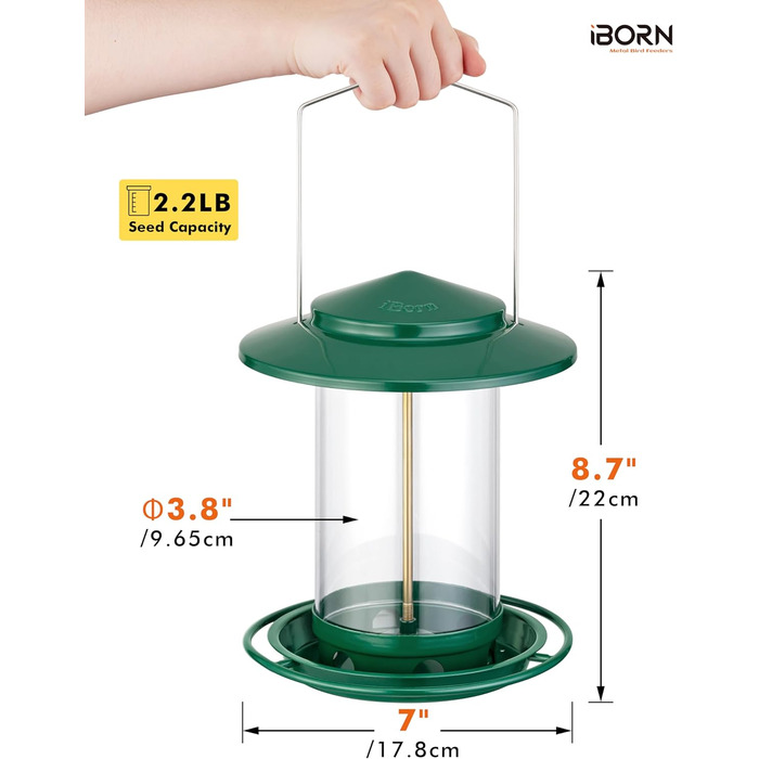 Годівниця для птахів iBorn, металева, з дахом, зелена, для цілорічного годування