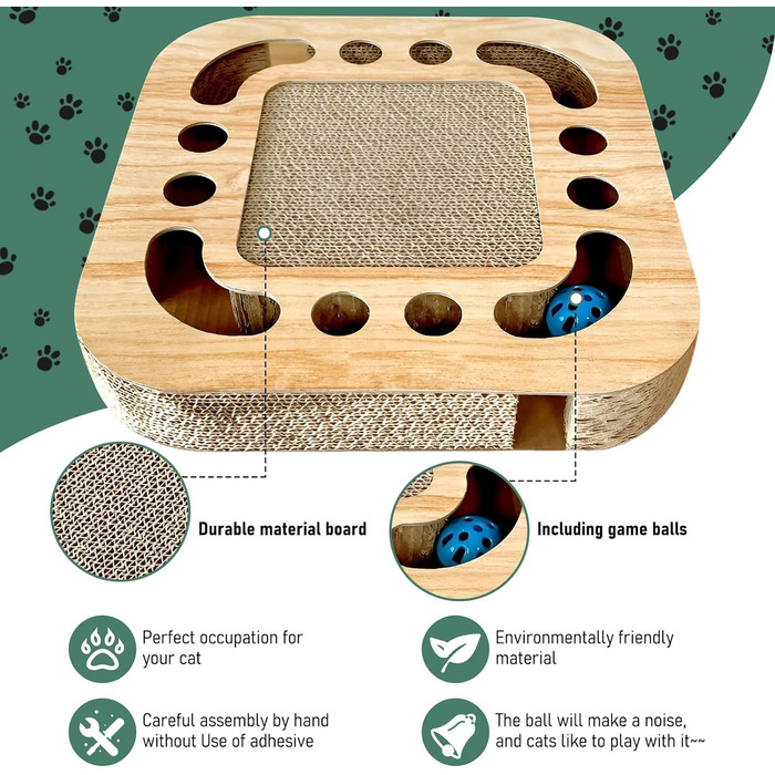 Кігтеточка для котів AUSYIWI з гофрокартону, 33x33x5,5 см - велика та маленька, з аксесуарами та іграшками
