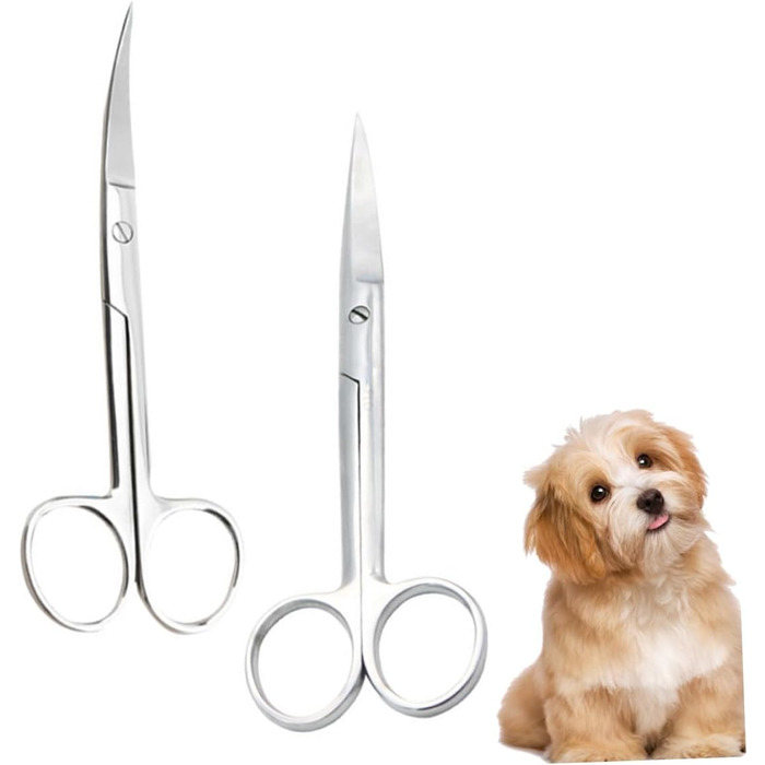 Професійні ножиці для грумінгу тварин VICASKY (2 шт.) з нержавіючої сталі, прямі та вигнуті кінчики, для салонів та дому