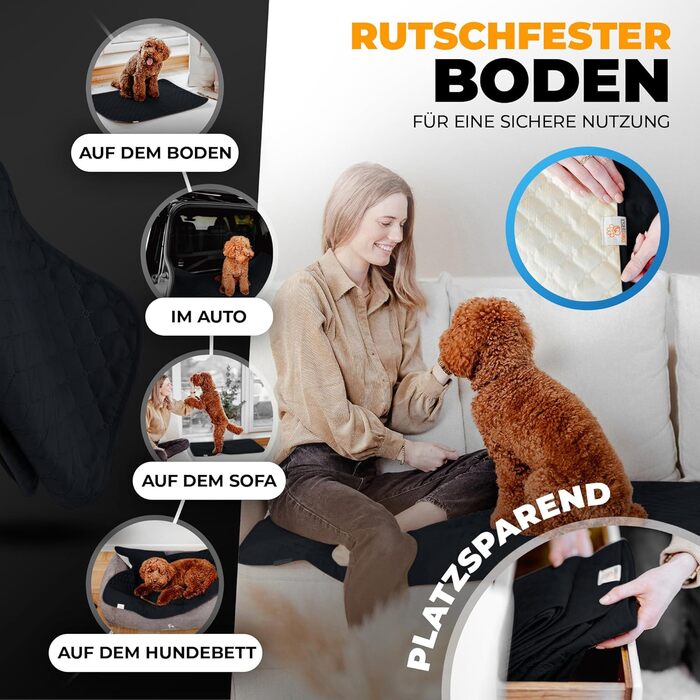 Водонепроникний килимок для собак SympaTierisch - захист дивану та ліжка - неслизький, для великих собак, 130 x 100 см, чорний, можна прати в пральній машині