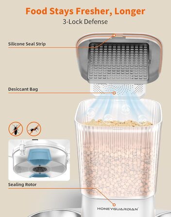 Автоматичний годівник для котів та собак HoneyGuaridan з 2 мисками (3.5L, білий)