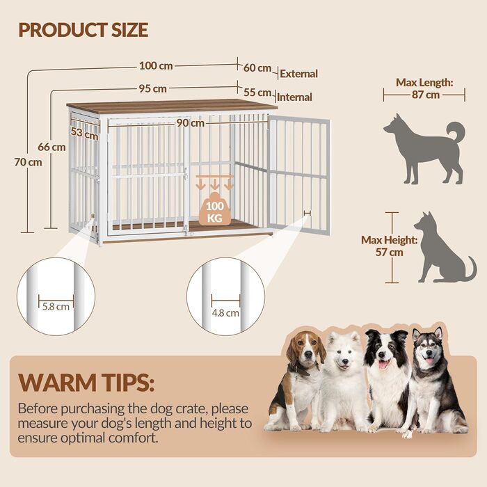 Будиночок для собаки 100x60x70 см, дерев'яний, з 3 дверима, вінтажний коричнево-білий, для середніх та великих порід