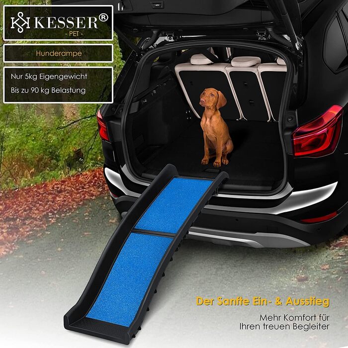 Східці для собак KESSER® - пандус у багажник авто, до 90 кг, 156x40 см, синій