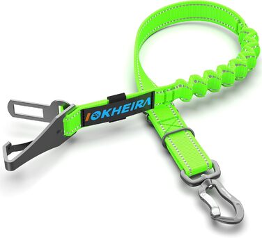 Автомобільний поводок для собак IOKHEIRA: безпечний, регульований, з універсальним з'єднувачем (неоновий зелений)