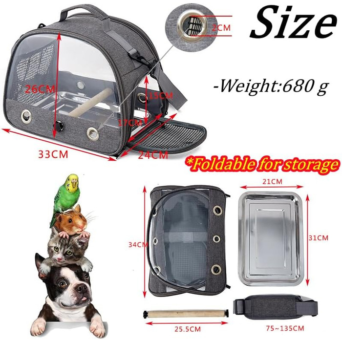 Рюкзак для птахів з дерев'яною жердкою, переноска для птахів з жердкою та нержавіючою сталею, легкий рюкзак для папуги, з нержавіючою сталею та жердкою, для папуг, Ґолді, 1 для жування (чорний)