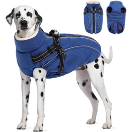 Теплий зимовий одяг для собак з блискавкою, вітронепроникний, з відбиваючими смугами та нагрудником, блакитний, XL