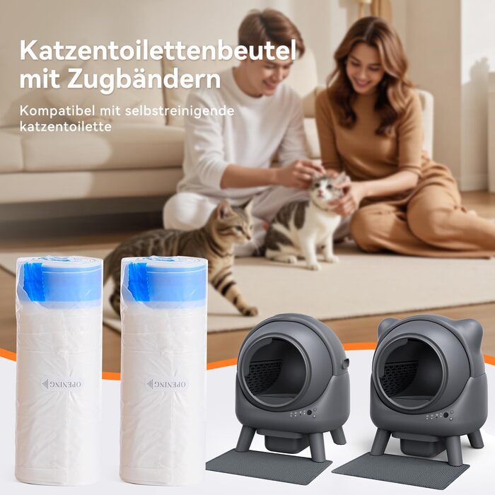 60 мішків для сміття з ручкою для котячого туалету, самоочищувані, міцні, водонепроникні, для котів/собак