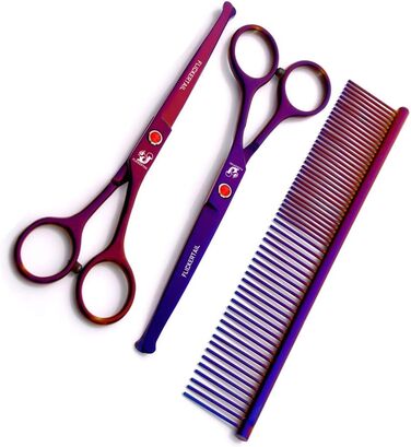 Набір професійних ножиць для грумінгу домашніх тварин 6,5 дюймів, нержавіюча сталь, прямі та вигнуті ножиці, безпечні закруглені кінчики