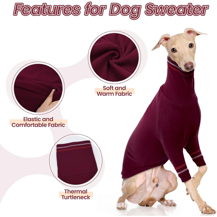 Теплий пуловер для грейхаунда, віппета та інших маленьких собак. Червоний, розмір L
