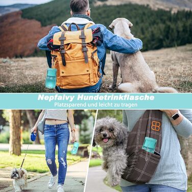 Водяна пляшка для собак Nepfaivy 350мл - туристична, вилка-поїльник, противитікаюча, для маленьких собак