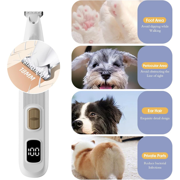Триммер для собак PawTrim Pro: професійний, тихий, вологостійкий, з LED-дисплеєм для догляду за лапами, очима, вухами та обличчям