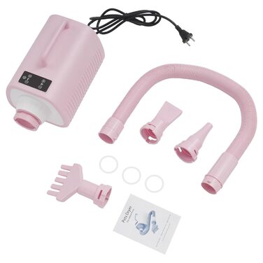 Пилосос для шерсті собак і котів з LED-підсвічуванням та сенсорним екраном, 9 режимів, регулювання повітря та температури, 3 насадки, рожевий