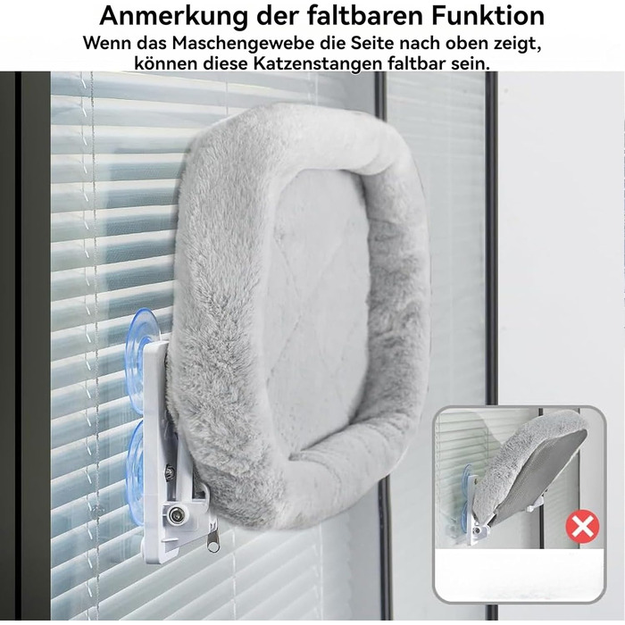 Кішка ліжко гамак для вікна, гамак для котів без мотузки, складане ліжко для котів на вікно з присосками, стабільний гамак для котів, вантажопідйомність 15 кг, сірий колір