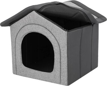 Будка для собак, вольєр, місце відпочинку, клітка для тварин, притулок для собак, вольєр для собак, будка для домашніх тварин, вольєр для домашніх тварин, будка з екологічного льону та чорного оксфорду, R6: 72 x 76 см, екологічний льон + чорний оксфорд, R