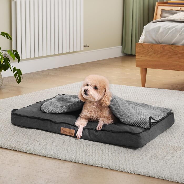 Кіжне ліжко YITAHOME для собак - 76x51 см, знімний чохол, килимок для собак, миється, не слизьке, сірий 76x51x7.5 см (Д x Ш x В)