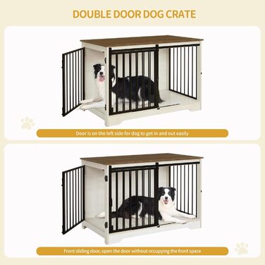 Будиночок для собаки Hzuaneri 100 см з дверцятами, дерев'яний, для дому, біло-коричневий